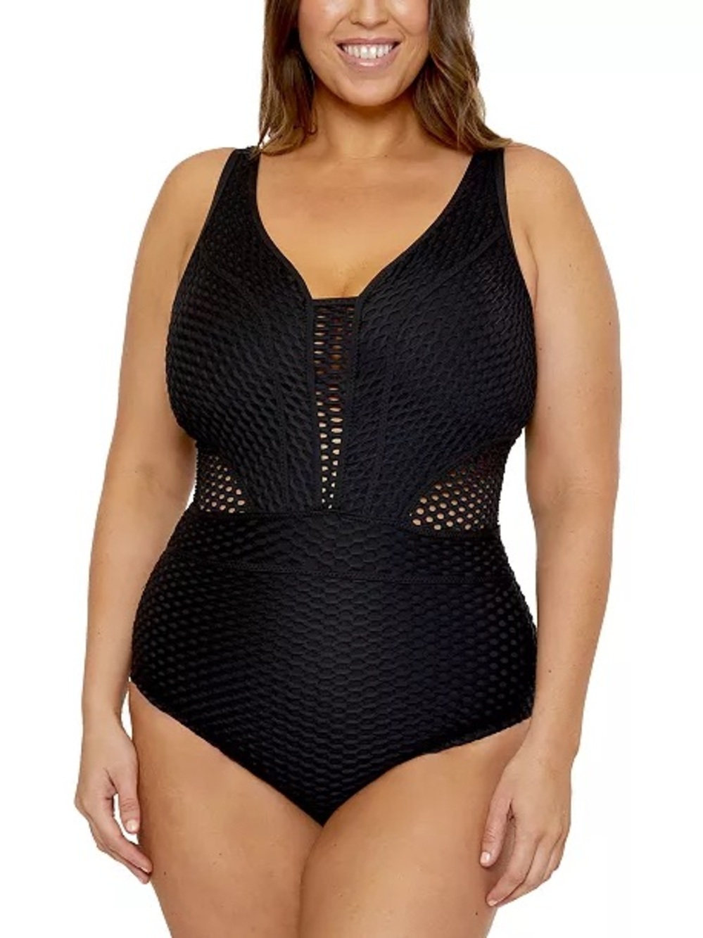 BECCA Plus Size Castaway Textured One-Piece Swimsuit 1X